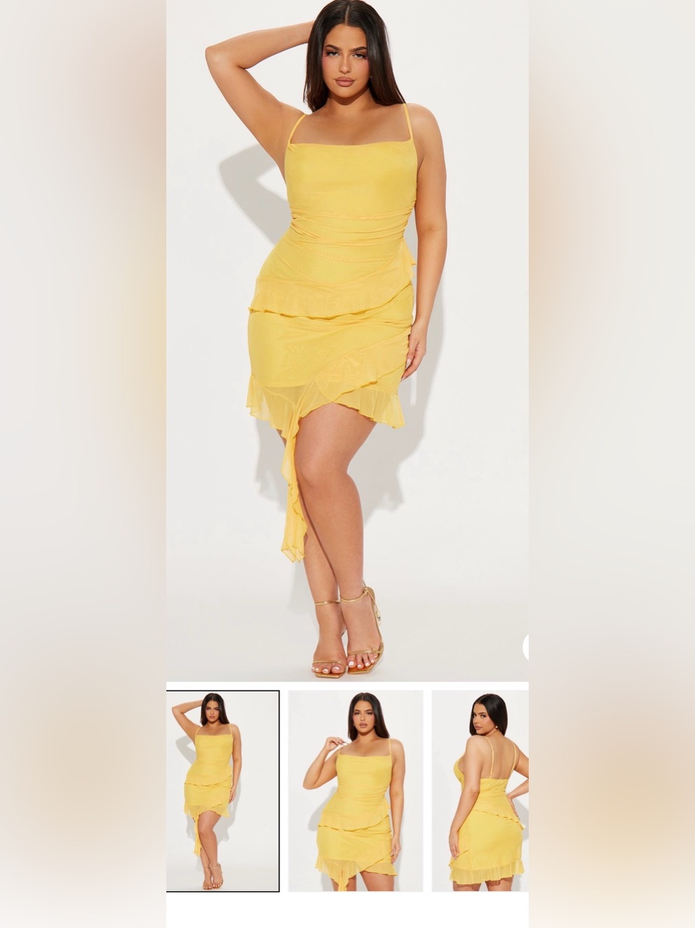 Yellow Asymmetrical Ruffle Slip Dress - Women